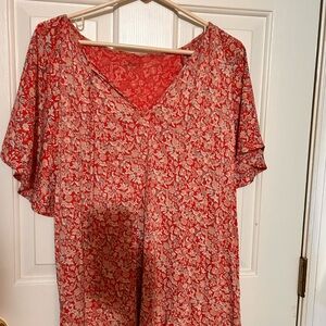 LOFT Pink and Cream Floral Kimono Sleeve Blouse